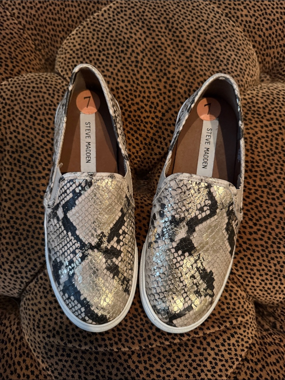 Steve Madden Metallic Silver & Black Snake-Print Slip-On Sneakers